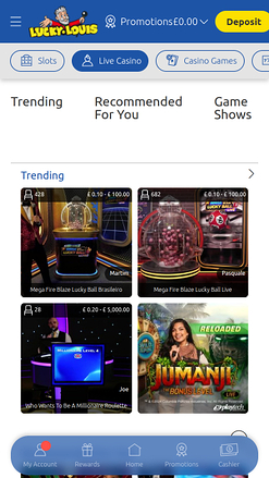 Casino móvil LuckyLouis con crupier en vivo