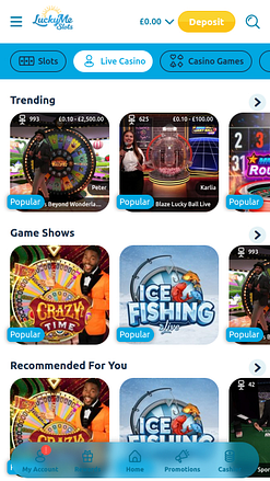 Casino móvil LuckyMe Slots con crupier en vivo