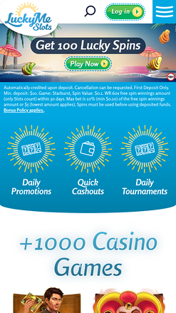 Homepage mobile di LuckyMe Slots Casino
