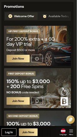 Capture d'écran de la page mobile des promotions du casino Lucky Ones