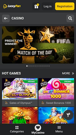 Page mobile des jeux de LuckyPari Casino