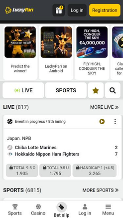 Page d'accueil mobile du casino LuckyPari