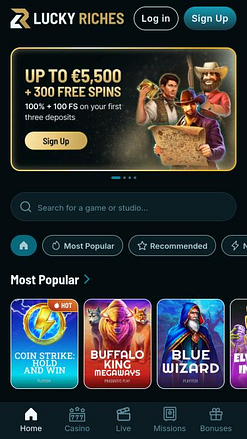 Pagina iniziale mobile di LuckyRiches Casino