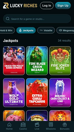 Pagina mobile del jackpot del casinò LuckyRiches