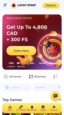 Page d'accueil mobile du casino Luckystart