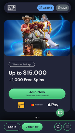 Page d'accueil mobile du casino Luckywins