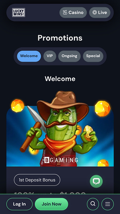 Promotions mobiles du casino Luckywins