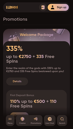 Capture d'écran des promotions du casino Ludios pour mobile