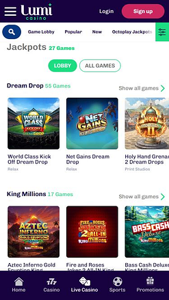Jackpot mobile du casino Lumi
