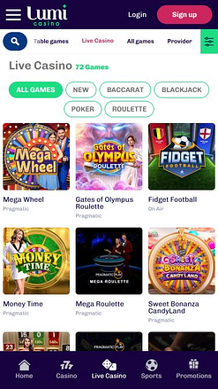 Casino en Direct de Lumi Casino pour Mobile