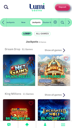 Jackpot móvil de Lumi Casino