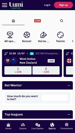 Sports de Lumi Casino pour Mobile
