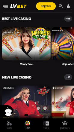 Casino mobile LV Bet avec croupier en direct