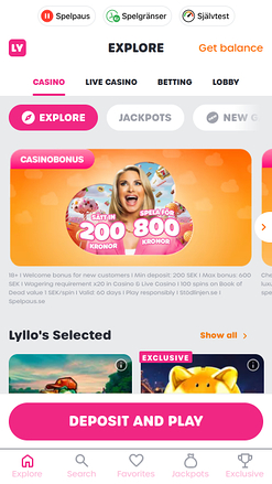 Page d'accueil mobile du casino Lyllo