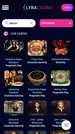 Casino mobile Lyra avec croupier en direct