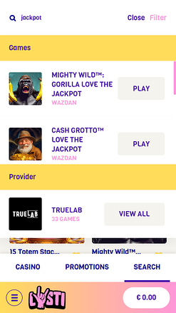 Jackpot mobile du casino Lysti