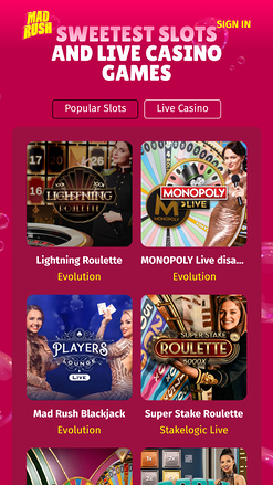 Мобильное казино Mad Rush с живыми дилерами