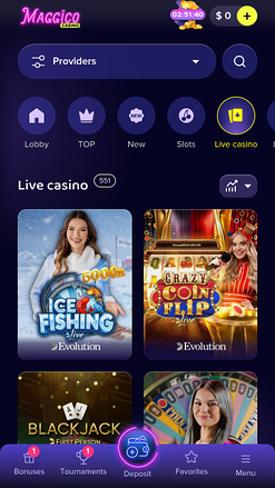 Casino móvil con crupier en vivo Magic