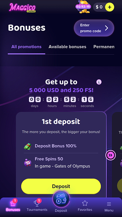 Promociones móviles de Magic Casino