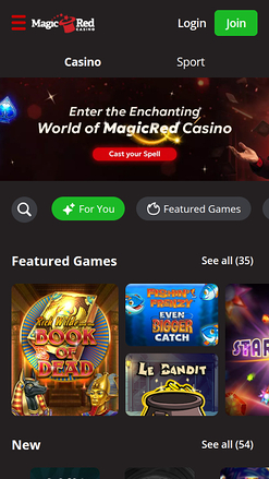 Page d'accueil mobile du casino Magic Red