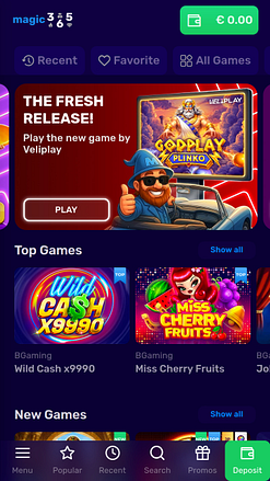 Magic365 Casino Homepage Mobile