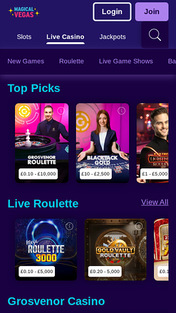 Casino móvil con crupier en vivo Magical Vegas