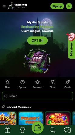 MagicWin Casino Mobile Homepage