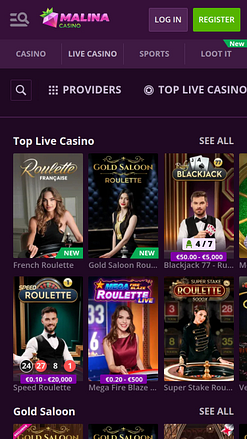 Malina Casino Mobile с живыми дилерами