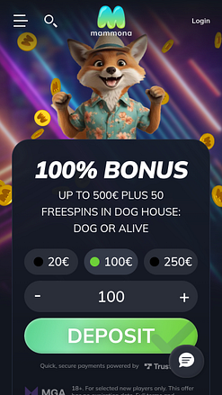 Mammon Casino Mobile Homepage
