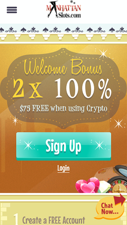 Homepage mobile di Manhattan Slots Casino
