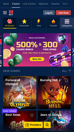 MarathonBet Casino Mobile Homepage