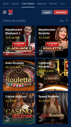 MarathonBet Casino Mobile Live dealer