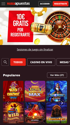 Home page mobile del casinò MarcaApuestas