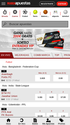 Scommesse live su dispositivi mobili del casinò MarcaApuestas