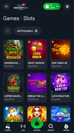 Jeux mobiles de casino Masterplay