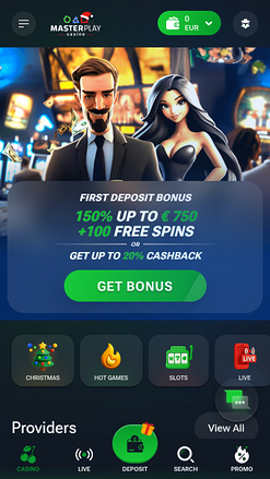 Page d'accueil mobile de Masterplay Casino