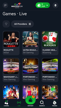 Casino mobile Masterplay avec croupier en direct