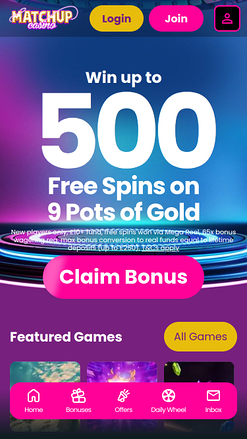 Página de inicio móvil de Matchup Casino