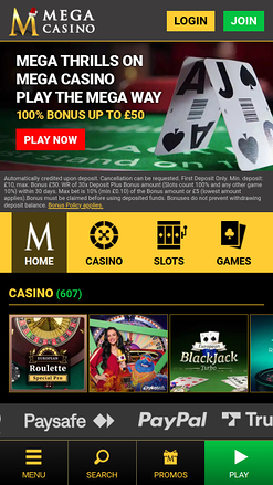 Mega Casino Mobile Homepage