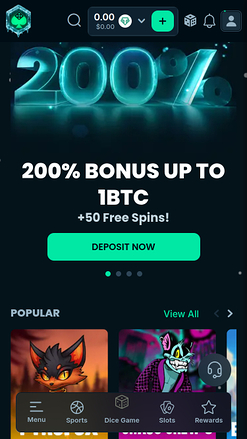 Page d'accueil mobile de Mega Dice Casino