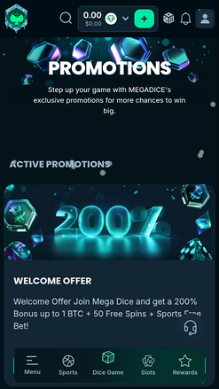 Promotions mobiles du casino Mega Dice