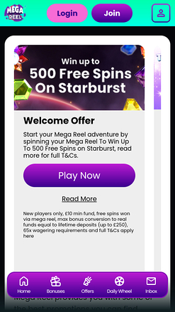 Promotions mobiles du casino Mega Reel