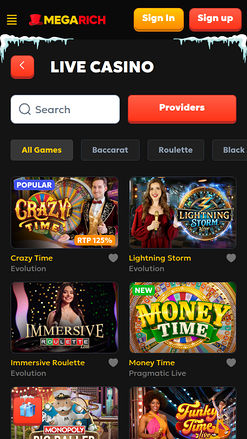 Megarich Casino Mobile Live-Dealer