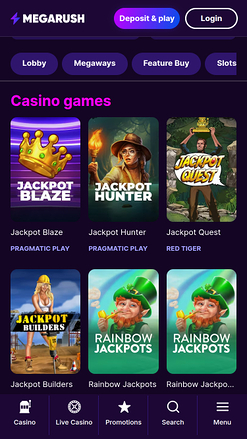 Jackpot mobile du casino MegaRush