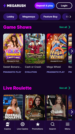 MegaRush Casino Mobile avec croupier en direct