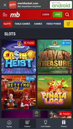 Jeux mobiles du casino Meridian Bet