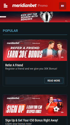 Promotions mobiles du casino Meridian Bet