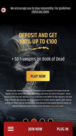 Page d'accueil mobile de Metal Casino