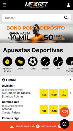 Homepage mobile del casinò Mexbet