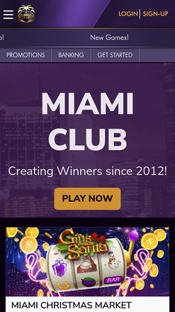 Page d'accueil mobile du Miami Club Casino